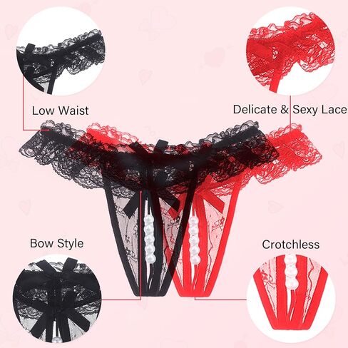 Women Sexy Lace G String Thongs Multiple Pack Underwear T-back Sheer Panties for Women No Show Low Rise Bow Naughty Thongs in Saudi Arabia