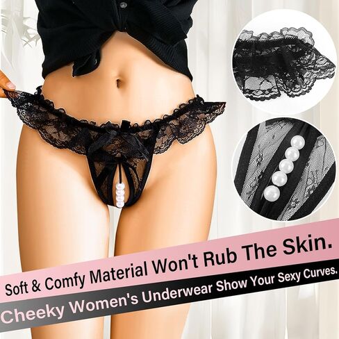 Women Sexy Lace G String Thongs Multiple Pack Underwear T-back Sheer Panties for Women No Show Low Rise Bow Naughty Thongs in Saudi Arabia