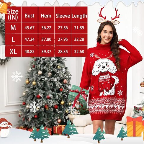 Womens Ugly Sweater Dress with Pockets Snowflake Design Oversized Turtleneck Long Sleeve Dress for Winter Holiday Xmas in Kuwait