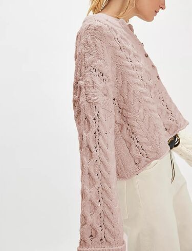 المرأة مكتنزة كابل متماسكة سترة عادية كم طويل Crewneck الكروشيه البلوز بوهو الخريف الشتاء القمم in Kuwait