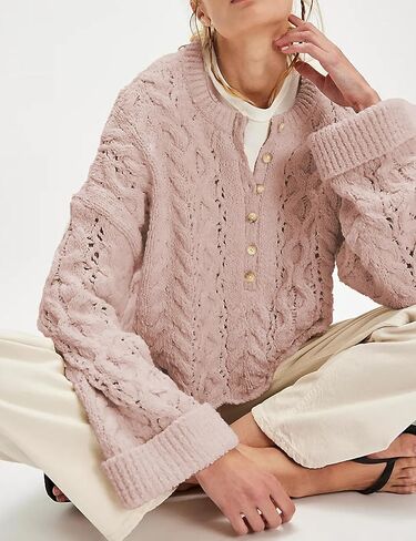 المرأة مكتنزة كابل متماسكة سترة عادية كم طويل Crewneck الكروشيه البلوز بوهو الخريف الشتاء القمم in Kuwait