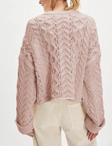 المرأة مكتنزة كابل متماسكة سترة عادية كم طويل Crewneck الكروشيه البلوز بوهو الخريف الشتاء القمم in Kuwait