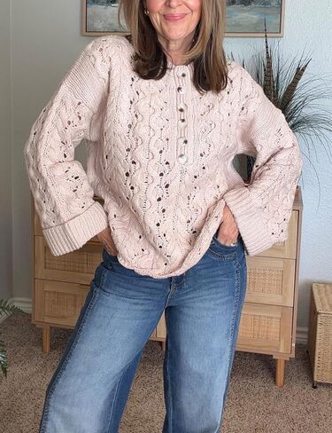 المرأة مكتنزة كابل متماسكة سترة عادية كم طويل Crewneck الكروشيه البلوز بوهو الخريف الشتاء القمم in Kuwait
