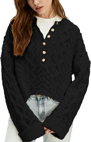 المرأة مكتنزة كابل متماسكة سترة عادية كم طويل Crewneck الكروشيه البلوز بوهو الخريف الشتاء القمم in Kuwait