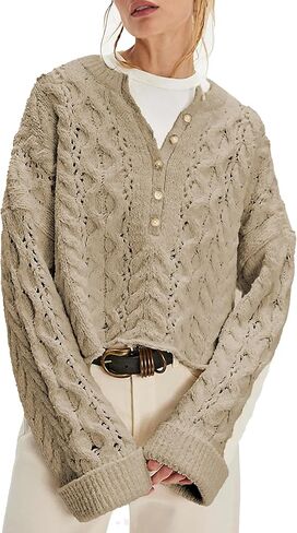 المرأة مكتنزة كابل متماسكة سترة عادية كم طويل Crewneck الكروشيه البلوز بوهو الخريف الشتاء القمم in Kuwait