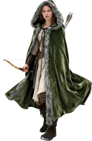 Medieval Hooded Cloak Renaissance Viking Cloak Fur Cape with Hood for Men and Women in Kuwait
