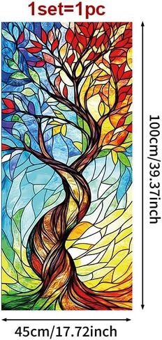 Rainbow Tree of Life Window Film 17.7 x 39.3 Inch Colorful Stained Glass Privacy Static Cling Decorative Window Sticker No Glue Sun Blocking for Home Bathroom Office Glass in Saudi Arabia