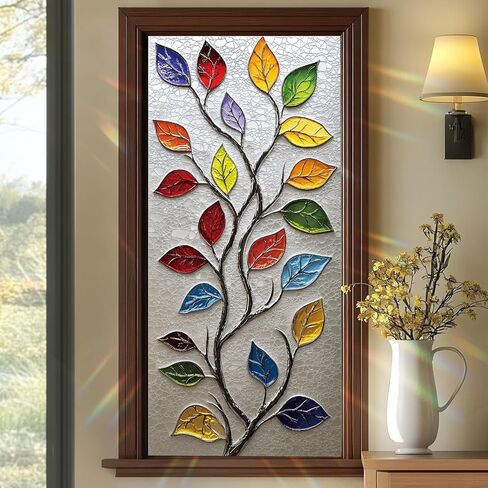 Rainbow Tree of Life Window Film 17.7 x 39.3 Inch Colorful Stained Glass Privacy Static Cling Decorative Window Sticker No Glue Sun Blocking for Home Bathroom Office Glass in Saudi Arabia
