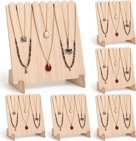 Tondiamo 6 Pcs Wooden Necklace Jewelry Display Stand 9.38 x 9.38 Inch Jewelry Display Holder Necklace Displays for Vendors Wood Plank Freestanding Storage Holder Bulk for Show Craft Vendors Selling in Saudi Arabia