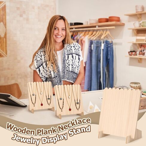 Tondiamo 6 Pcs Wooden Necklace Jewelry Display Stand 9.38 x 9.38 Inch Jewelry Display Holder Necklace Displays for Vendors Wood Plank Freestanding Storage Holder Bulk for Show Craft Vendors Selling in Saudi Arabia