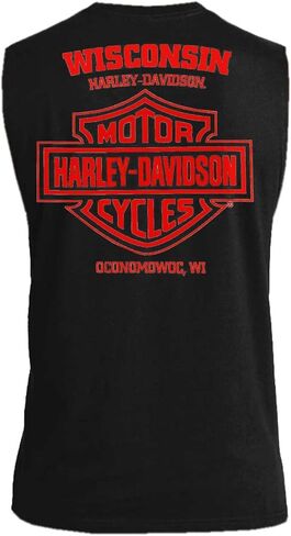 قميص Harley-Davidson ثقيل الوزن للرجال رقم 1 من القطن بدون أكمام، أسود in Kuwait