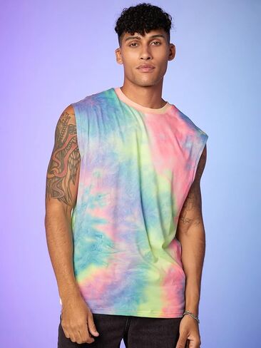 Men's Tie Dye Crop Tank Tops Sleeveless Graphic Casual Muscle Shirt in Saudi Arabia