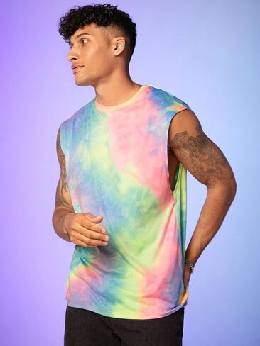 Men's Tie Dye Crop Tank Tops Sleeveless Graphic Casual Muscle Shirt in Saudi Arabia