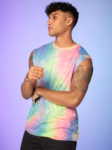Men's Tie Dye Crop Tank Tops Sleeveless Graphic Casual Muscle Shirt in Saudi Arabia
