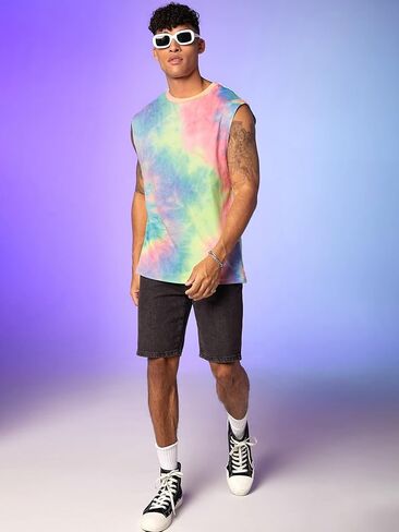 Men's Tie Dye Crop Tank Tops Sleeveless Graphic Casual Muscle Shirt in Saudi Arabia
