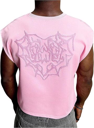 GORGLITTER Men's Y2k Cropped Tank Top T Shirts Graphic Sleeveless Vest Crewneck Loose Cool Streetwear in Saudi Arabia