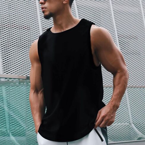 Men's Sleeveless Vest T-Shirt Top Loose Version Cotton Sweat Vest, Black in Saudi Arabia