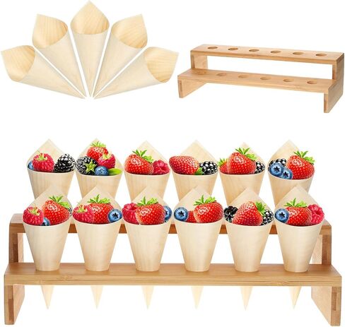 100 Pieces Disposable Wood Cones Vintage Wooden Food Cones with 12 Holes Food Cone Display Stand Cone Holder for Charcuterie, Restaurants, Ice Cream, Catered Events, Party or Buffets (Clear,Acrylic) in Kuwait