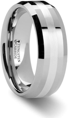 Roy Rose Jewelry Mens Tungsten Carbide Silver Inlaid Wedding Ring - Beveled Comfort Fit - 6mm 8mm Wide - Style Name: Vector in Saudi Arabia