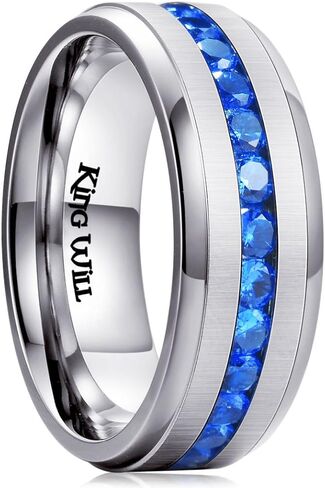 King Will Titanium Wedding Band for Men Women-8mm Black/Silver/Gold Wedding Ring with Cubic Zirconia CZ Inlay Matte Finish Engagement Promise Ring Comfort Fit Size 7-14 in Saudi Arabia