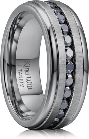 King Will Titanium Wedding Band for Men Women-8mm Black/Silver/Gold Wedding Ring with Cubic Zirconia CZ Inlay Matte Finish Engagement Promise Ring Comfort Fit Size 7-14 in Saudi Arabia