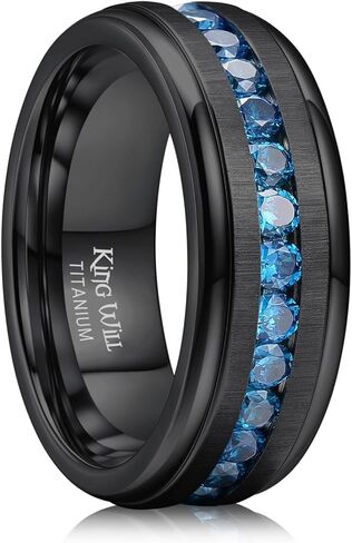 King Will Titanium Wedding Band for Men Women-8mm Black/Silver/Gold Wedding Ring with Cubic Zirconia CZ Inlay Matte Finish Engagement Promise Ring Comfort Fit Size 7-14 in Saudi Arabia