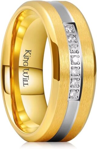 King Will Titanium Wedding Band for Men Women-8mm Black/Silver/Gold Wedding Ring with Cubic Zirconia CZ Inlay Matte Finish Engagement Promise Ring Comfort Fit Size 7-14 in Saudi Arabia