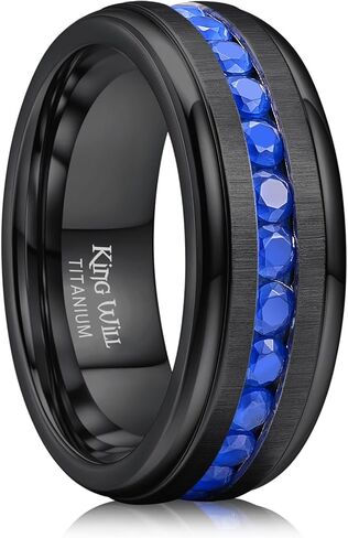 King Will Titanium Wedding Band for Men Women-8mm Black/Silver/Gold Wedding Ring with Cubic Zirconia CZ Inlay Matte Finish Engagement Promise Ring Comfort Fit Size 7-14 in Saudi Arabia