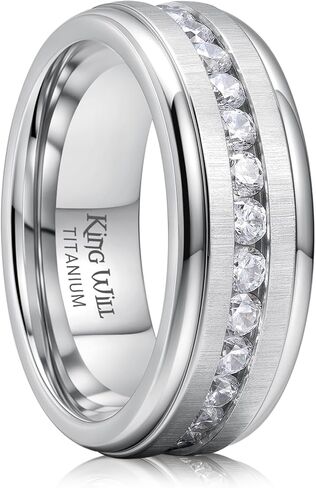 King Will Titanium Wedding Band for Men Women-8mm Black/Silver/Gold Wedding Ring with Cubic Zirconia CZ Inlay Matte Finish Engagement Promise Ring Comfort Fit Size 7-14 in Saudi Arabia