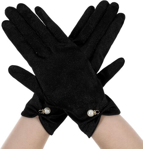Black Satin Gloves Women, Elegant Short Black Dress Gloves for Women, Short Vintage Style Perfect for Tea Parties Weddings Halloween Costume, Comfortable Fit in Saudi Arabia