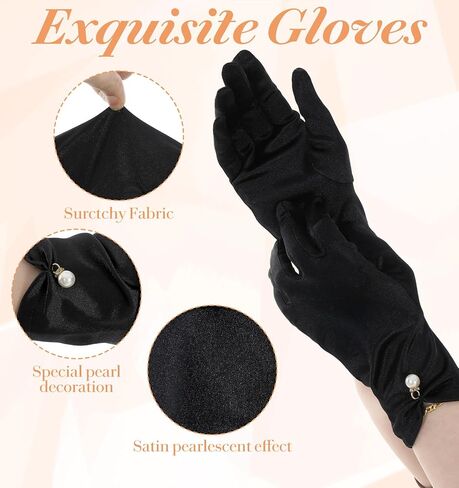 Black Satin Gloves Women, Elegant Short Black Dress Gloves for Women, Short Vintage Style Perfect for Tea Parties Weddings Halloween Costume, Comfortable Fit in Saudi Arabia