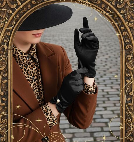 Black Satin Gloves Women, Elegant Short Black Dress Gloves for Women, Short Vintage Style Perfect for Tea Parties Weddings Halloween Costume, Comfortable Fit in Saudi Arabia