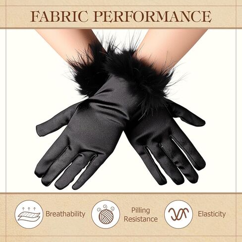 قفازات Liitrsh سوداء قصيرة من الساتان للنساء أوبرا الحرير ريشة Gloves1920s ملحقات الزعنفة لمأدبة الزفاف in Saudi Arabia