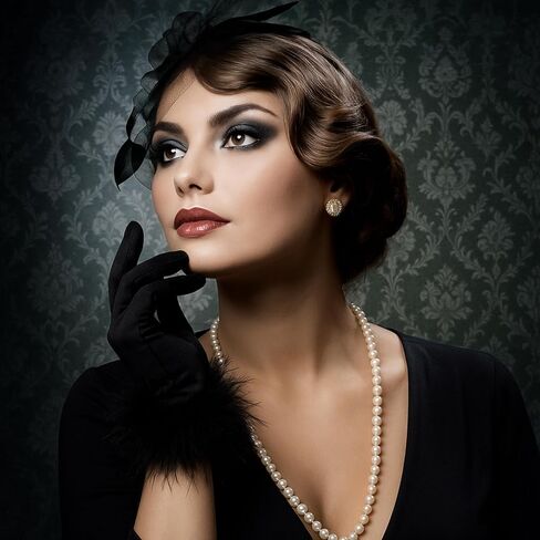قفازات Liitrsh سوداء قصيرة من الساتان للنساء أوبرا الحرير ريشة Gloves1920s ملحقات الزعنفة لمأدبة الزفاف in Saudi Arabia