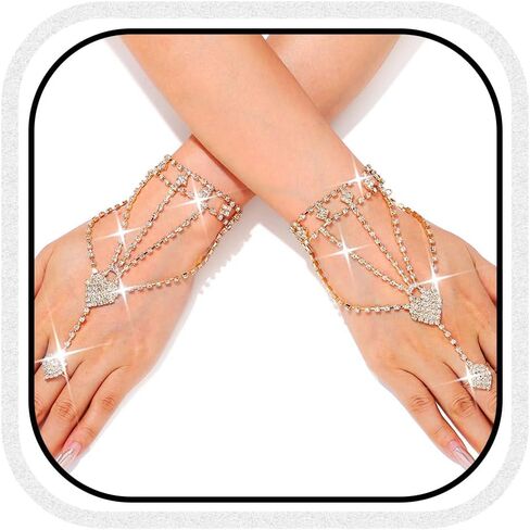 CASDRE Rhinestone Fingerless Gloves Bridal Crystal Glove Sparkly Hand Chain Accessories for Women in Saudi Arabia