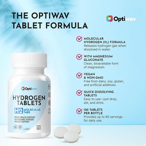 Hydrogen Tablets for Drinking Water - H2 Molecular Tabs with Magnesium for Instant Hydrogenated Drink Healthy Aging Immunity Antioxidant Cognitive & Brain Health Support - Non-GMO Gluten-Free in Saudi Arabia