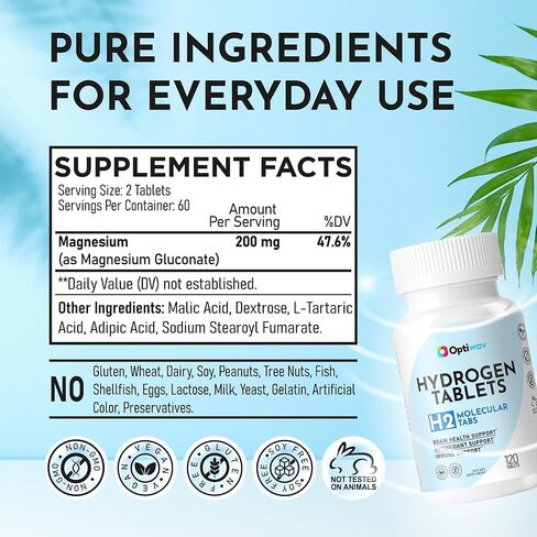 Hydrogen Tablets for Drinking Water - H2 Molecular Tabs with Magnesium for Instant Hydrogenated Drink Healthy Aging Immunity Antioxidant Cognitive & Brain Health Support - Non-GMO Gluten-Free in Saudi Arabia