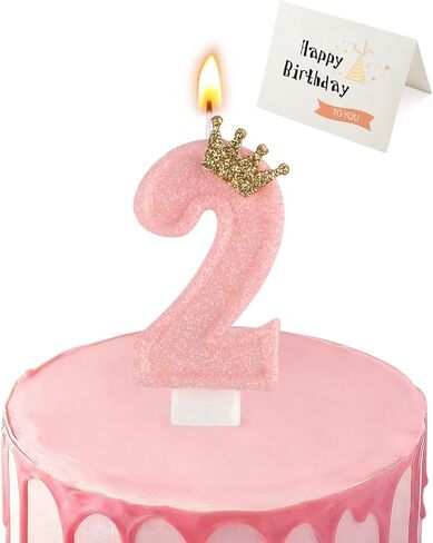 Birthday Candles for Cake, Pink Number Candles, Cake Candles with Greeting Card for Birthday Party Wedding Anniversary Celebrations (3 Candle) in Saudi Arabia