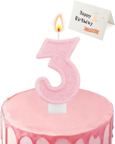 Birthday Candles for Cake, Pink Number Candles, Cake Candles with Greeting Card for Birthday Party Wedding Anniversary Celebrations (3 Candle) in Saudi Arabia