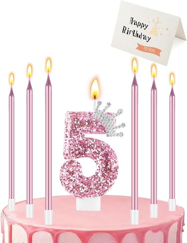 Birthday Candles for Cake, Pink Number Candles, Cake Candles with Greeting Card for Birthday Party Wedding Anniversary Celebrations (3 Candle) in Saudi Arabia