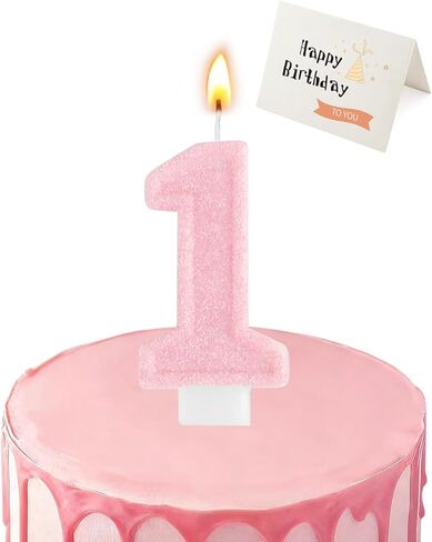 Birthday Candles for Cake, Pink Number Candles, Cake Candles with Greeting Card for Birthday Party Wedding Anniversary Celebrations (3 Candle) in Saudi Arabia