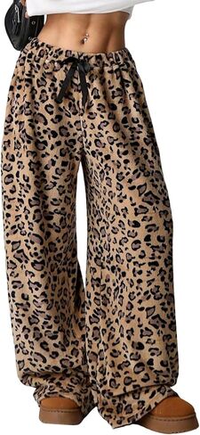 Arssm Women's Fuzzy Pajama Pants Plush Elastic Waist Wide Leg Leopard Pajama Bottoms Fluffy Pants in Saudi Arabia