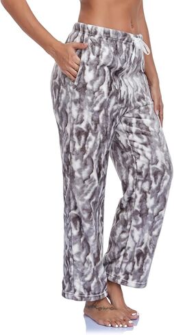 RONGTAI ليوبارد طباعة السراويل للنساء لينة الفانيلا Pj قيعان عادية دافئة مع جيوب الرباط بنطلون S-XXL in Kuwait