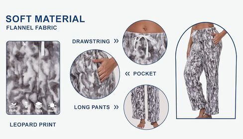 RONGTAI ليوبارد طباعة السراويل للنساء لينة الفانيلا Pj قيعان عادية دافئة مع جيوب الرباط بنطلون S-XXL in Kuwait