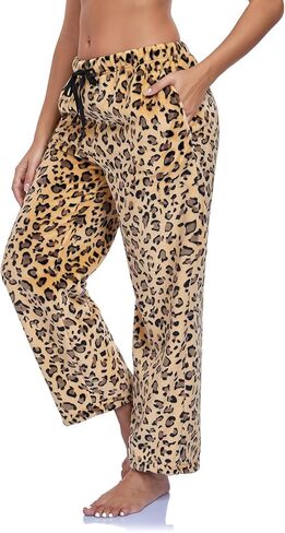 RONGTAI ليوبارد طباعة السراويل للنساء لينة الفانيلا Pj قيعان عادية دافئة مع جيوب الرباط بنطلون S-XXL in Kuwait