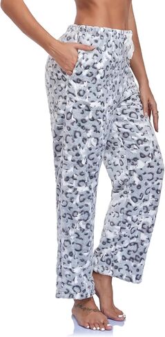 RONGTAI ليوبارد طباعة السراويل للنساء لينة الفانيلا Pj قيعان عادية دافئة مع جيوب الرباط بنطلون S-XXL in Kuwait