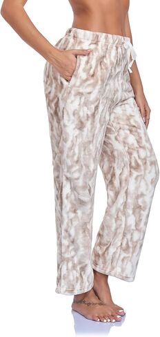 RONGTAI ليوبارد طباعة السراويل للنساء لينة الفانيلا Pj قيعان عادية دافئة مع جيوب الرباط بنطلون S-XXL in Kuwait