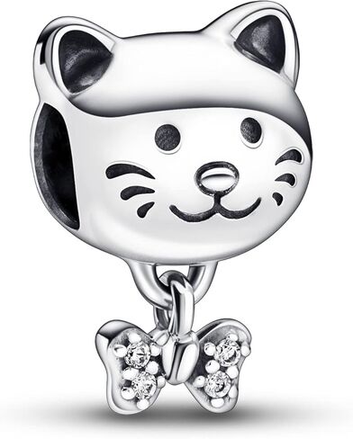 Pandora Pet Cat & Bow Charm - أساور اللحظات المتوافقة - مجوهرات للنساء - هدية للنساء في حياتك - مصنوعة من الفضة الاسترليني والزركونيا المكعبة in Kuwait