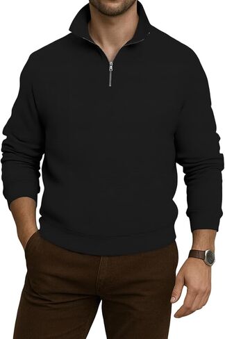Men's Slim Fit Quarter-Zip Pullover, Long Sleeve Knit Polo Neck Sweater for Casual Wear in Saudi Arabia