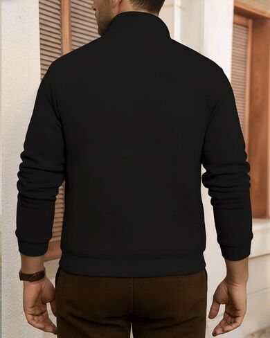 Men's Slim Fit Quarter-Zip Pullover, Long Sleeve Knit Polo Neck Sweater for Casual Wear in Saudi Arabia
